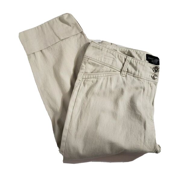 Larry Levine Womens Pants Size 12 Khaki Cropped Capri Cuffed Mid Rise Stretch - Picture 2 of 9